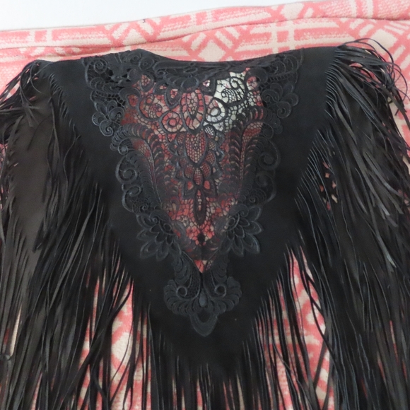 Pat Dahnke Lace Cut-out Collar Suede fringe and rich Venetian Lace OS fits all - Picture 4 of 6